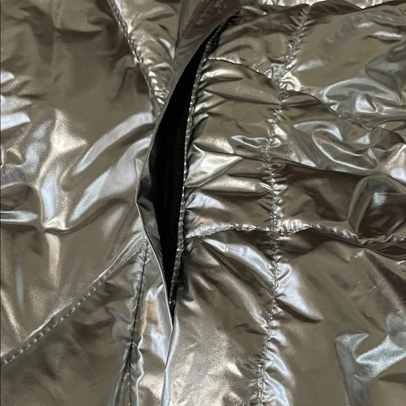 Long Silver Puffer Coat with Hood - Picture 5 of 8